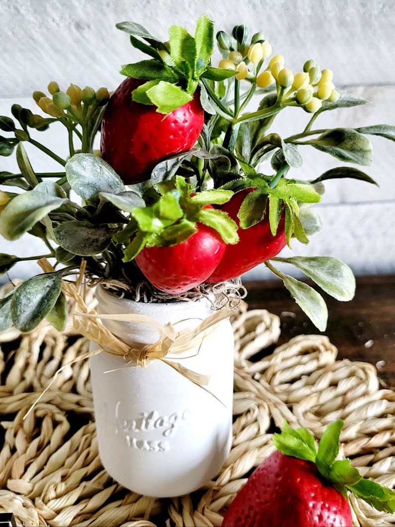 Mini Strawberry Mason Jar for Tiered TrayMini Strawberries for TierFake FruitMini GreeneryMini FruitFake Food for Tier image 4