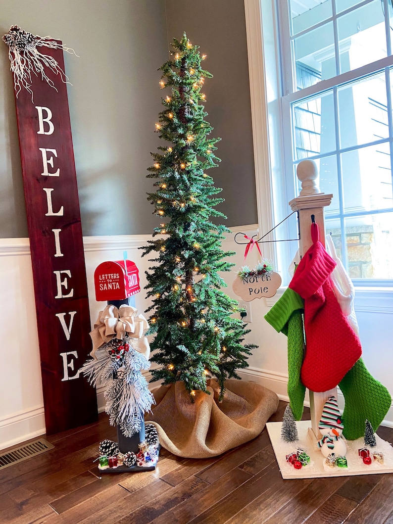 Christmas Stocking Holder Wood Post With Hooks Farmhouse Etsy