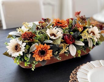 Dough Bowl Fall Flower Arrangement Sunflower Decoration Fall Table Centerpiece Flameless Candle Holder Autumn Home Thanksgiving Mantel Gift