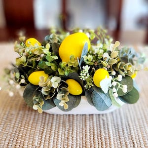 Lemon Centerpiece lemon themed bridal shower lemon decor lemon cello ideas kitchen table decor lemon arrangement lemon flower country decor