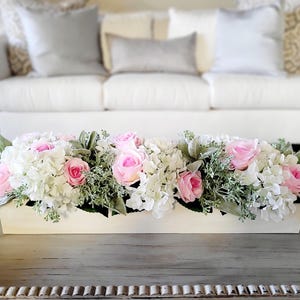 Dining Table Arrangement Floral Centerpiece Dining Room Table Centerpiece Spring Flower arrangement Pink Rose Arrangement Long Box Hydrangea