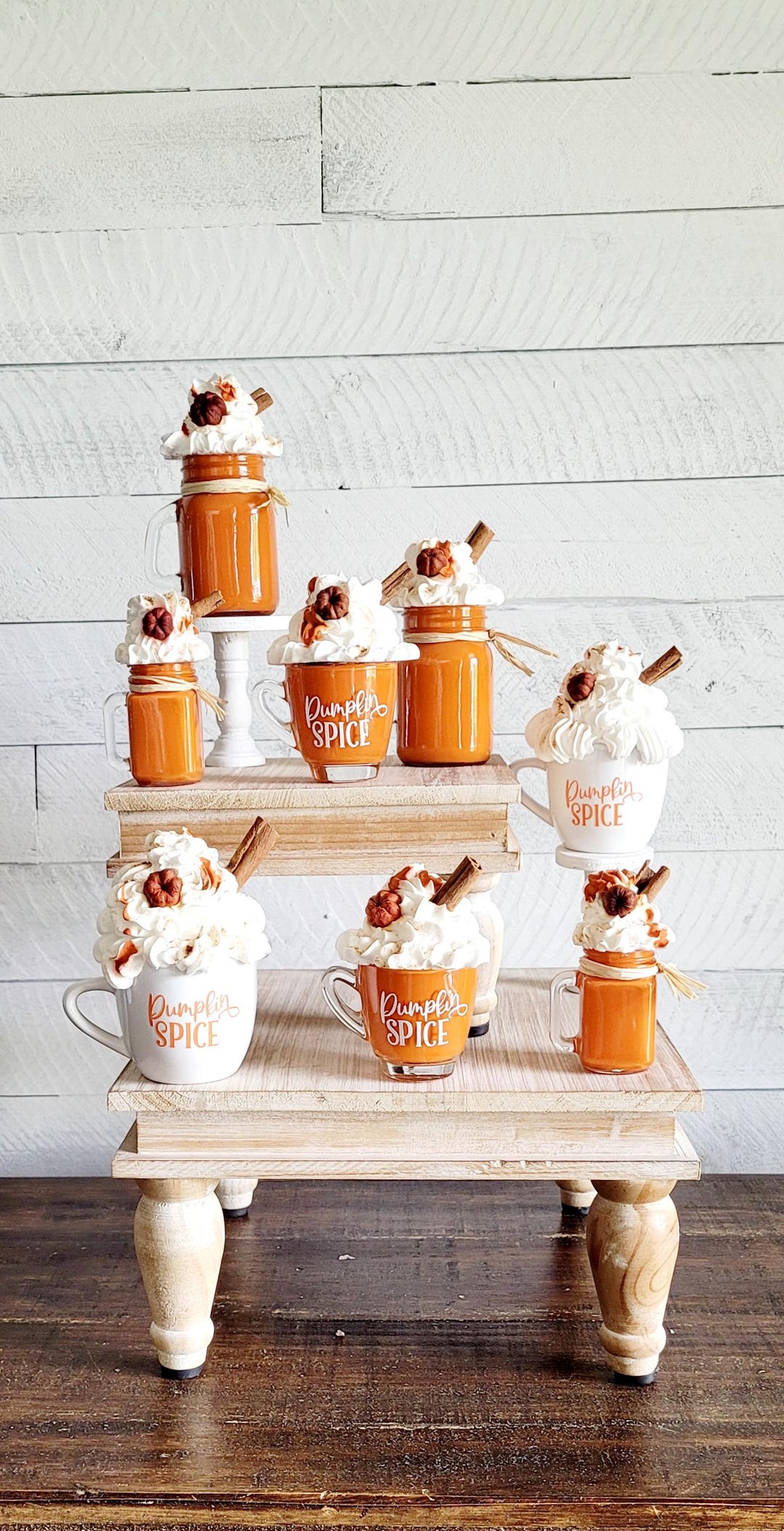 Faux Pumpkin Spice Tier Tray Decor Fall Pumpkin Coffee Mug Topper Fall ...
