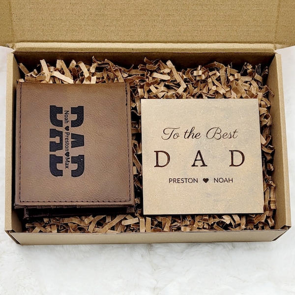 Fathers Day Gift Dad Engraved Wallet Men Sign Fathers Day Gift Ideas From Kids Name Sign Children Custom Sign Husband Gift Box Dad Gift Idea