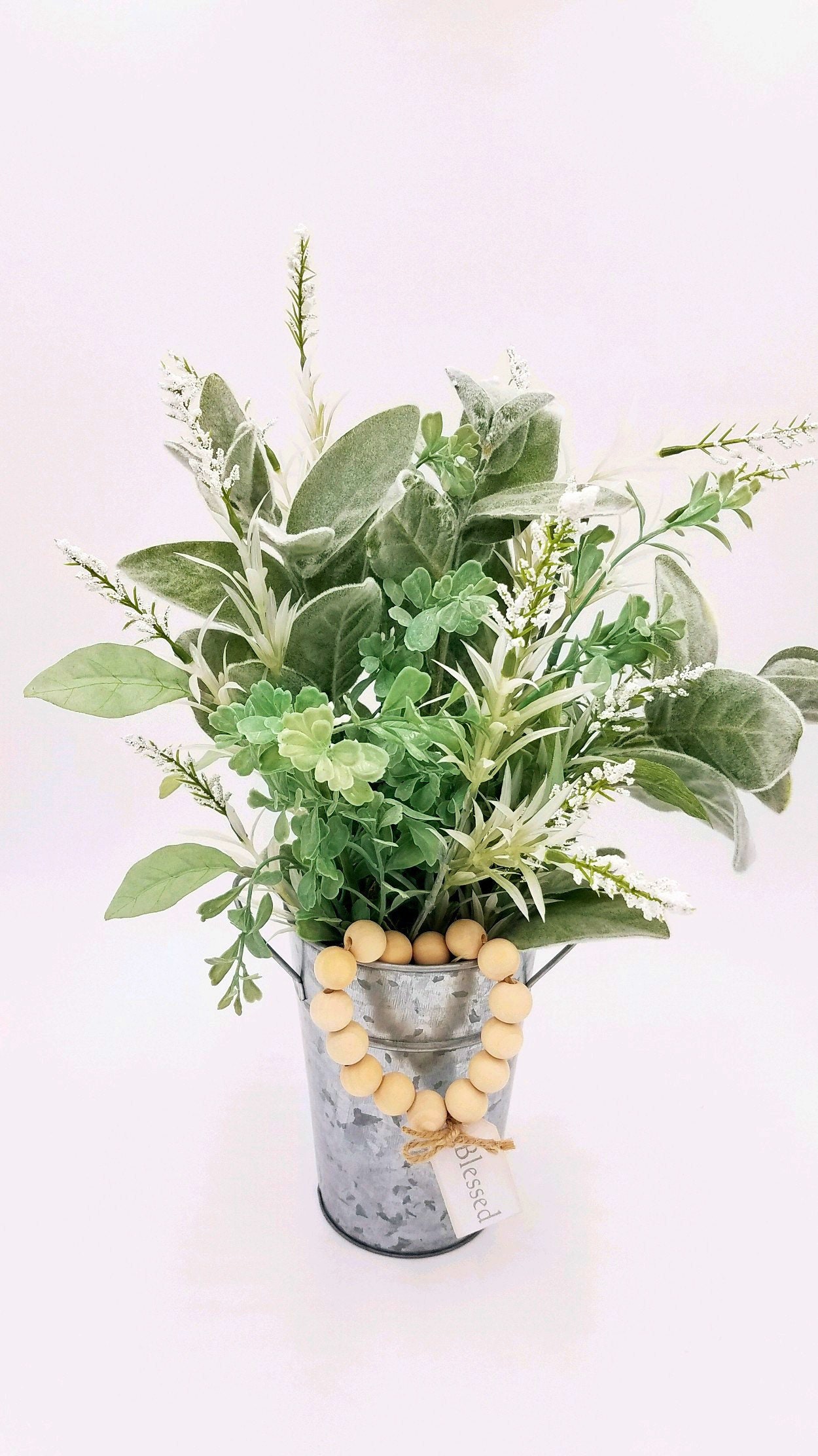 Lambs Ear Centerpiece Galvanized Tin Spring Greenery Etsy