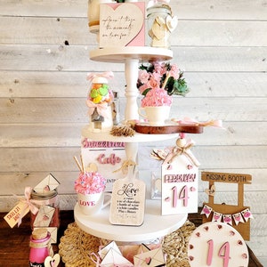 Mini caja de madera Love You para bandeja escalonadaMini cartas de amorMini bandeja escalonada para San ValentínCorazones estilo granja