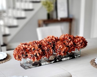 Hydrangea Silk Arrangement Dining Table Centerpiece Farmhouse Decor Modern Glass Vase Coastal Home Styling Artificial Flower Display