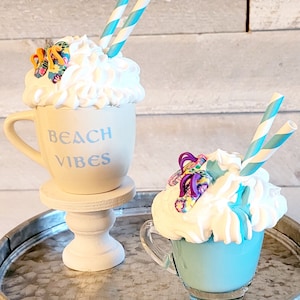 Mini Coffee Mug Topper Faux Milk Shake Coffee Bar Decor Glass Coffee Mug Tier Tray Decor Summer Beach Decor Mini Flip Flops Summer Decor