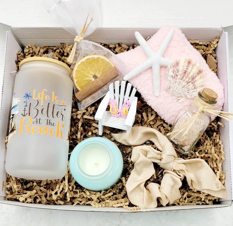 Beach Decor Summer Birthday Gift Box Women Birthday Gift Frosted Tumbler Summer Beach Candle Gift Box Friend Spa Gift Set Gift Box Mom image 9