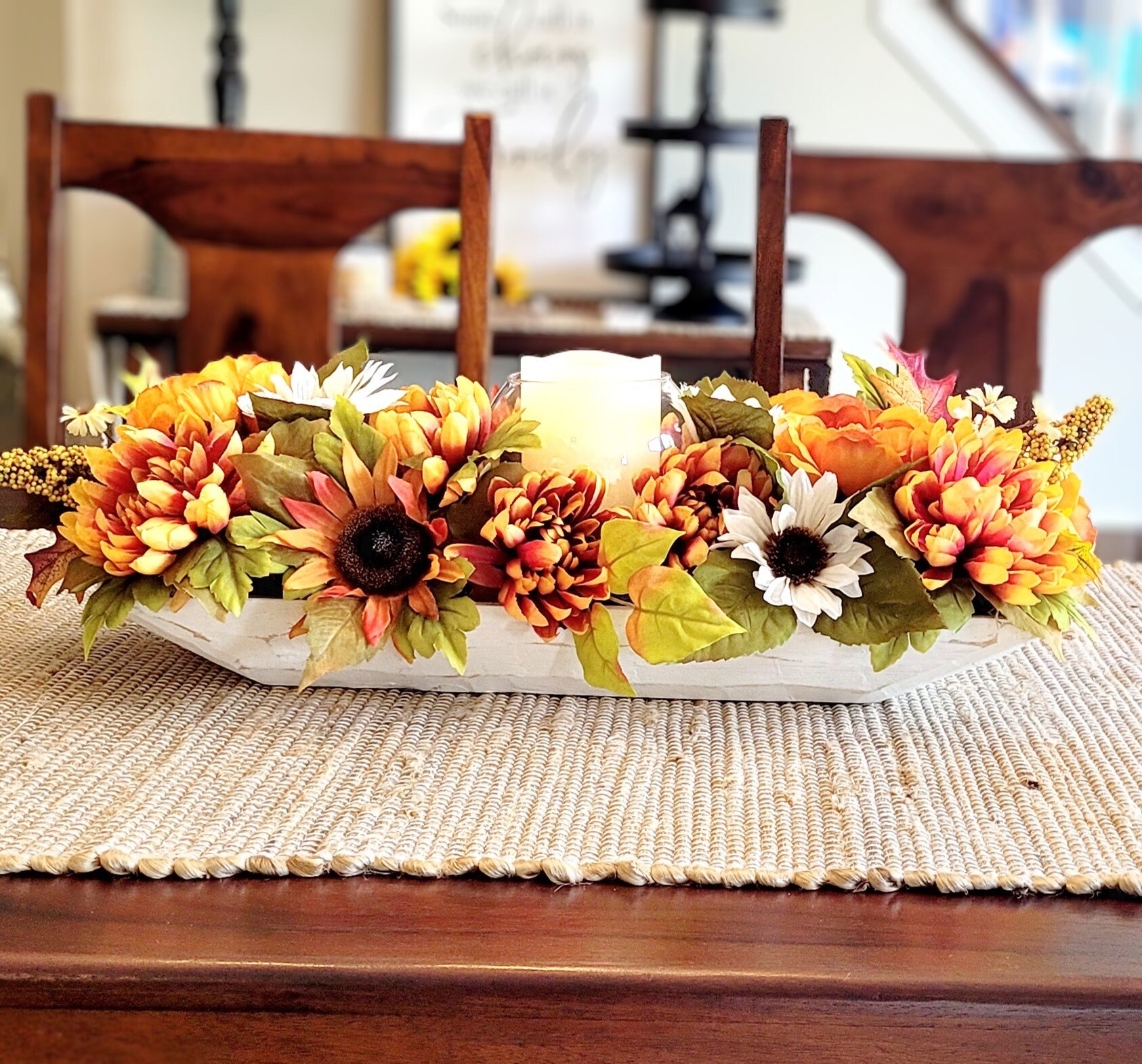 Dough Bowl Fall Flower Arrangement Sunflower Decoration Fall Mum