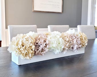 long white arrangement for dining table wedding decor neutral decor mantle centerpiece hydrangea arrangement boho decor farmhouse decoration