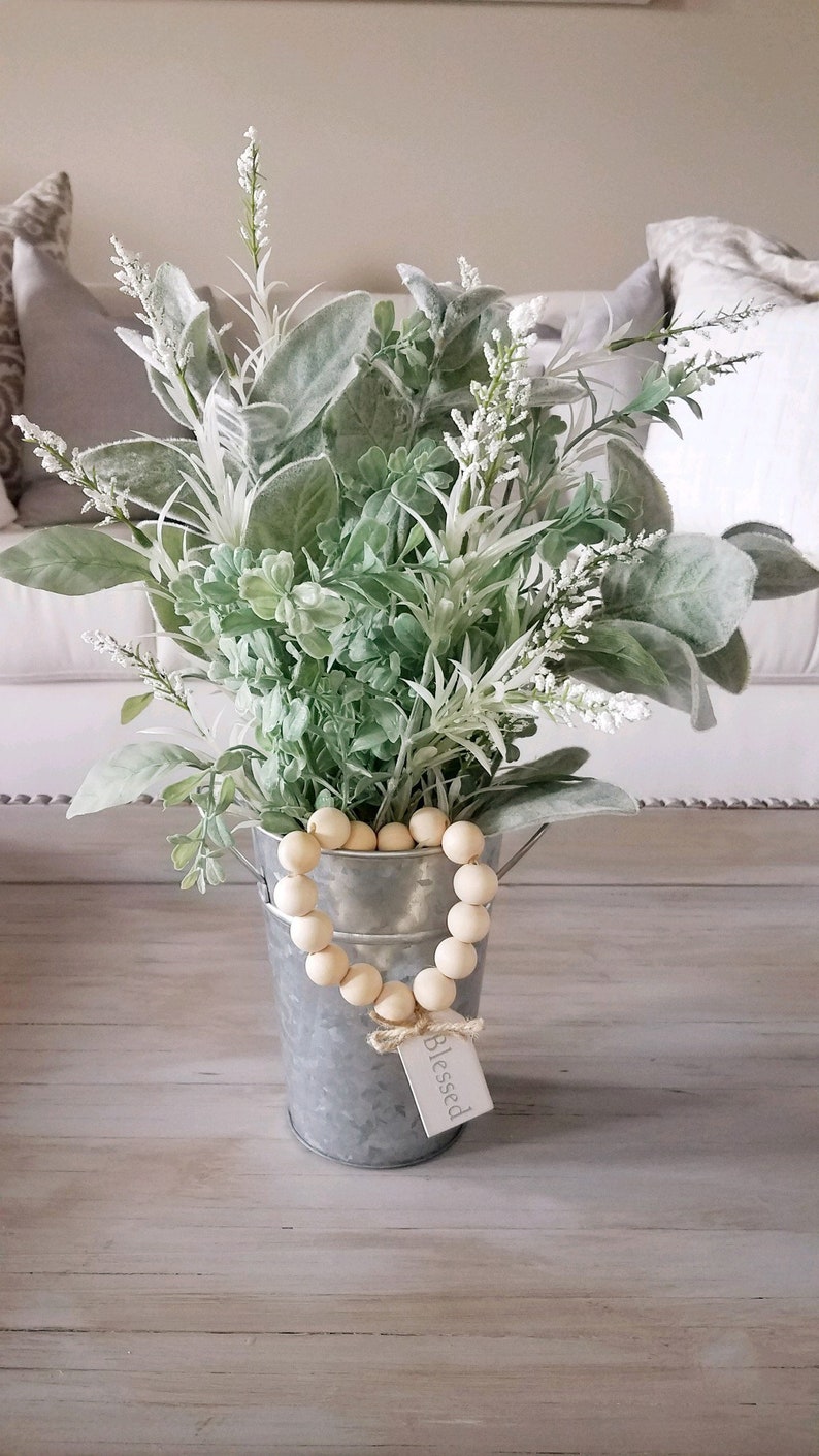 Lambs Ear Centerpiece Galvanized Tin Spring Greenery Etsy