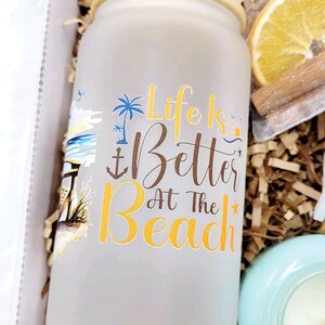 Beach Decor Summer Birthday Gift Box Women Birthday Gift Frosted Tumbler Summer Beach Candle Gift Box Friend Spa Gift Set Gift Box Mom image 8