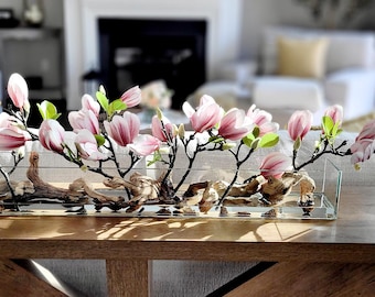 Magnolia Arrangement Vase Magnolia Flower Modern Floral Centerpiece Artificial Flower Faux Botanical Silk Arrangement Fake Plant Realistic