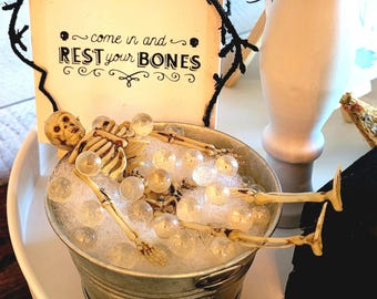 Halloween Mini Skeleton for Tiered TrayHalloween Tier TrayRest your BonesFunny Halloween DecorSpooky DecorOctober 31st,Witch&#39;s Brew