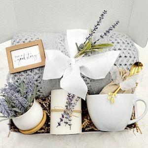 Lavender Gift Basket Gift Basket Wellness Gift Box for Best Friend Gift Mom Care Package Sister Gift Basket Co Worker Gift Luxury Unique