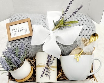 Lavender Gift Basket Gift Basket Wellness Gift Box for Best Friend Gift Mom Care Package Sister Gift Basket Co Worker Gift Luxury Unique