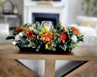 Fall Sunflower Centerpiece Dough Bowl Arrangement Farmhouse Table Display Autumn Candle Harvest Dining Room Decoration Rustic Home Kitchen