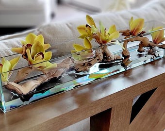 Orchid Flower Arrangement Modern Dining Table Arrangement Glass Vase Centerpiece White Silk Botanical Gift Wedding Bridal Shower Present