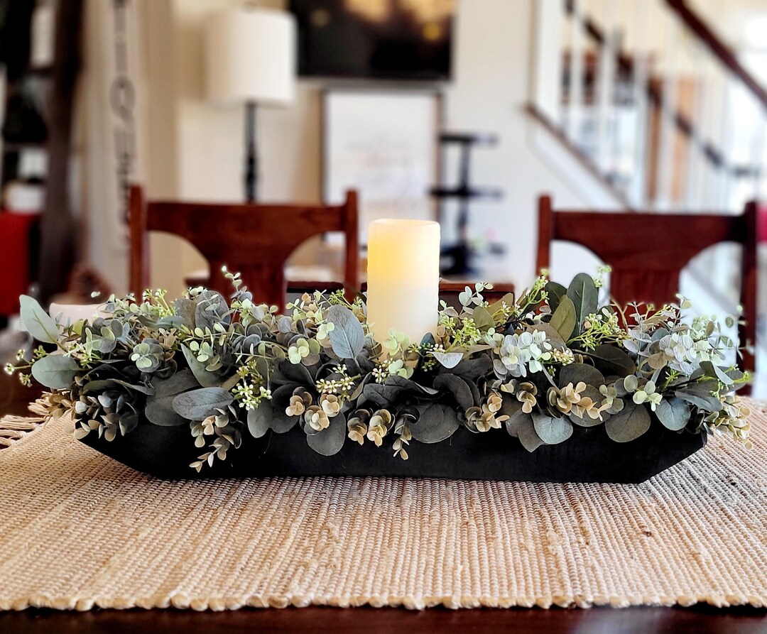 Dough Bowl Centerpiece Flower Arrangement Greenery Arrangement ...