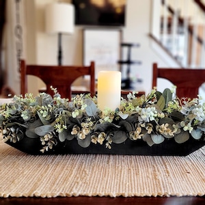 Dough Bowl Centerpiece Flower Arrangement Greenery Arrangement Farmhouse Arrangement Candle Centerpiece Country Decor Coffee Table Decor