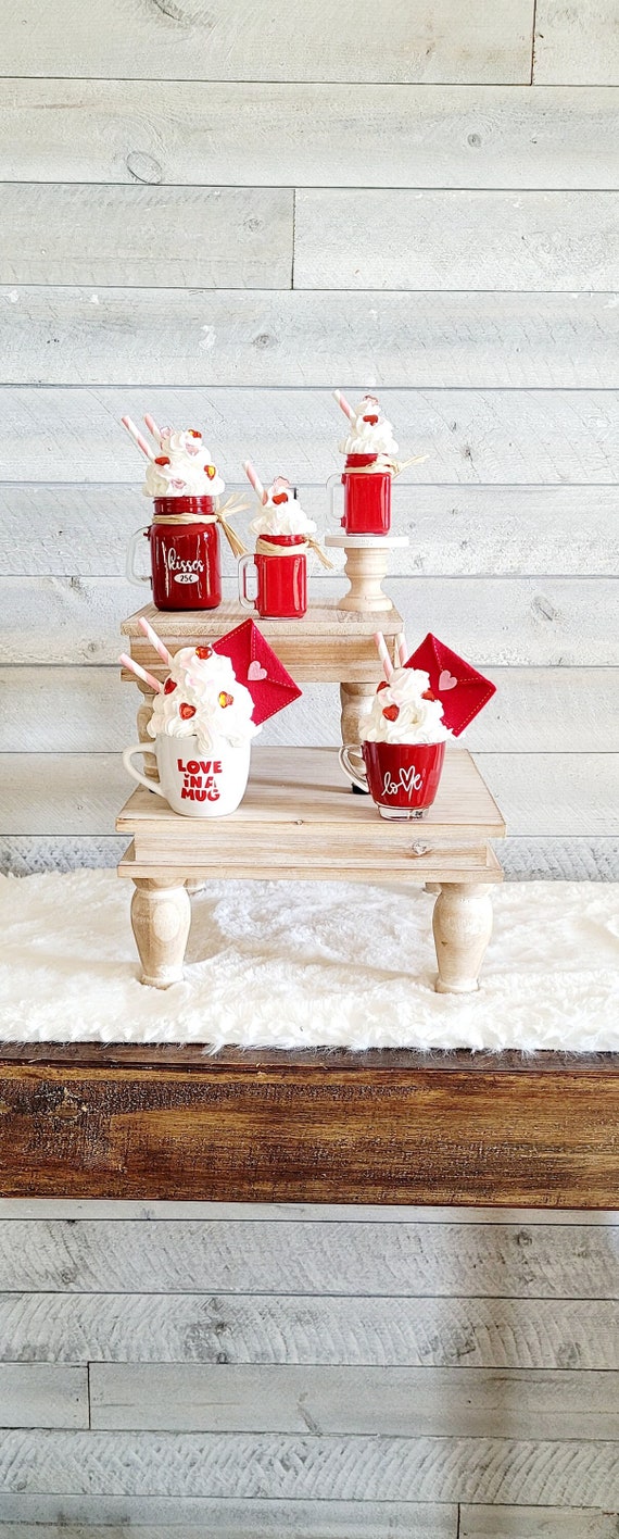 Valentine Faux Coffee Mug Topper Tier Tray Decor Valentine Table Decor Latte Coffee Bar Whipped Topper Love Letter Heart Deco Red Deco