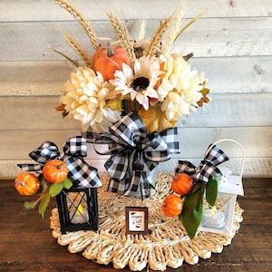 Fall Mini Lantern Tiered Tray DecorMini Fall PumpkinsFall Tier TrayHaunted Autumn Lantern Gingham BowPumpkin Decor