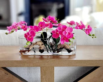 Orchid Flower Table Arrangement Dining Modern Glass Vase Decoration Luxury Silk Display Centerpiece Pink Design Accent French Country Style