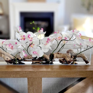 Orchid Glass Centerpiece Pink Flower Artificial Arrangement Modern Design Elegant Table Floral Decoration Silk Display Vase Contemporary
