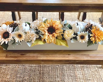 Fall Dining Table Arrangement Fall Flower Arrangement Sunflower Arrangement Mantle Fall Decor Long box arrangement Neutral fall decoration