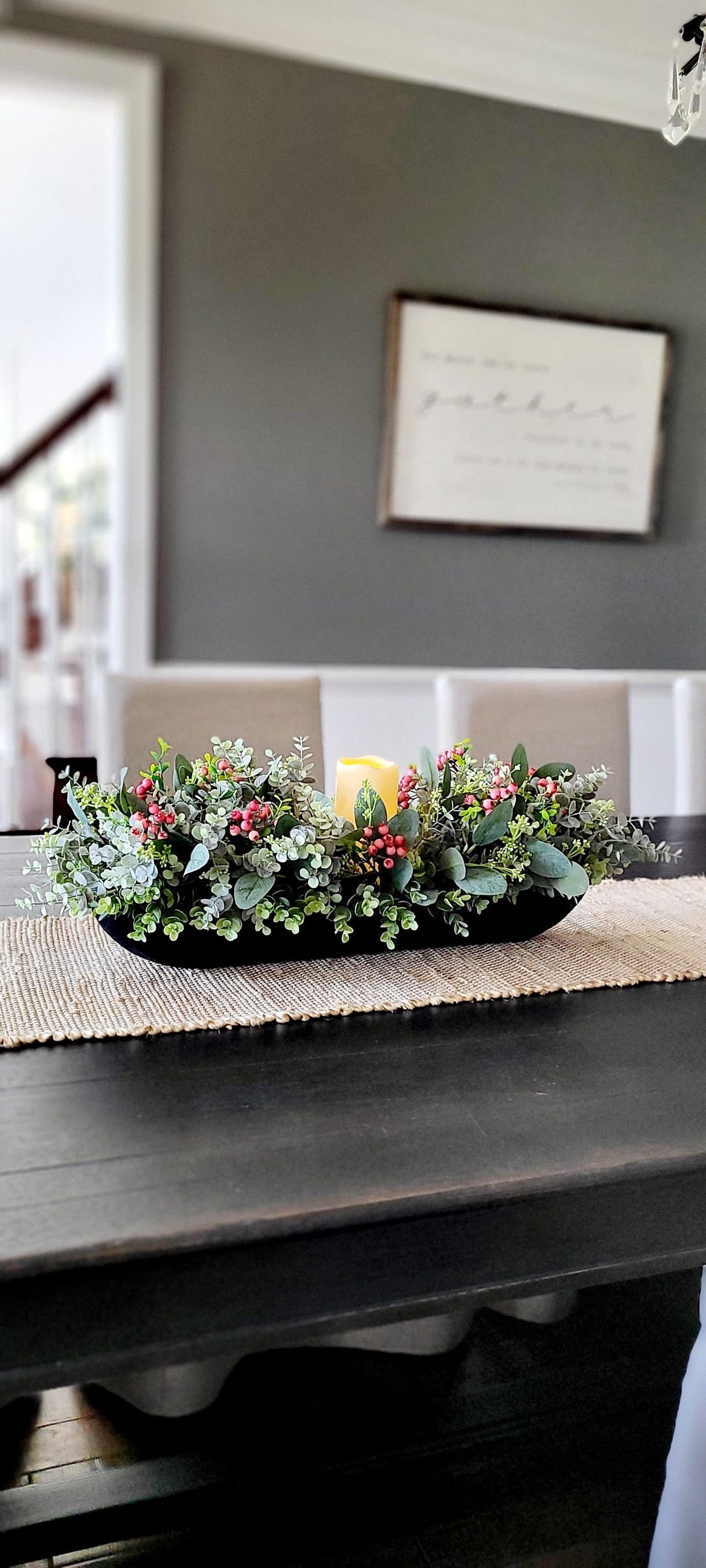 Dough Bowl Centerpiece Greenery Arrangement Farmhouse Arrangement ...