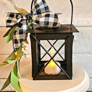 Mini Lantern Tiered Tray DecorMini Lit Lantern for Tiered TrayBlack Lantern with FlowersCountry Kitchen LanternFarmhouse DecorCabin