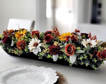 Rustic Wooden Bowl Sunflower Arrangement Farmhouse Style Thanksgiving Dining Room Accent Autumn Harvest Gift Men Rustic Home Autumn Colors