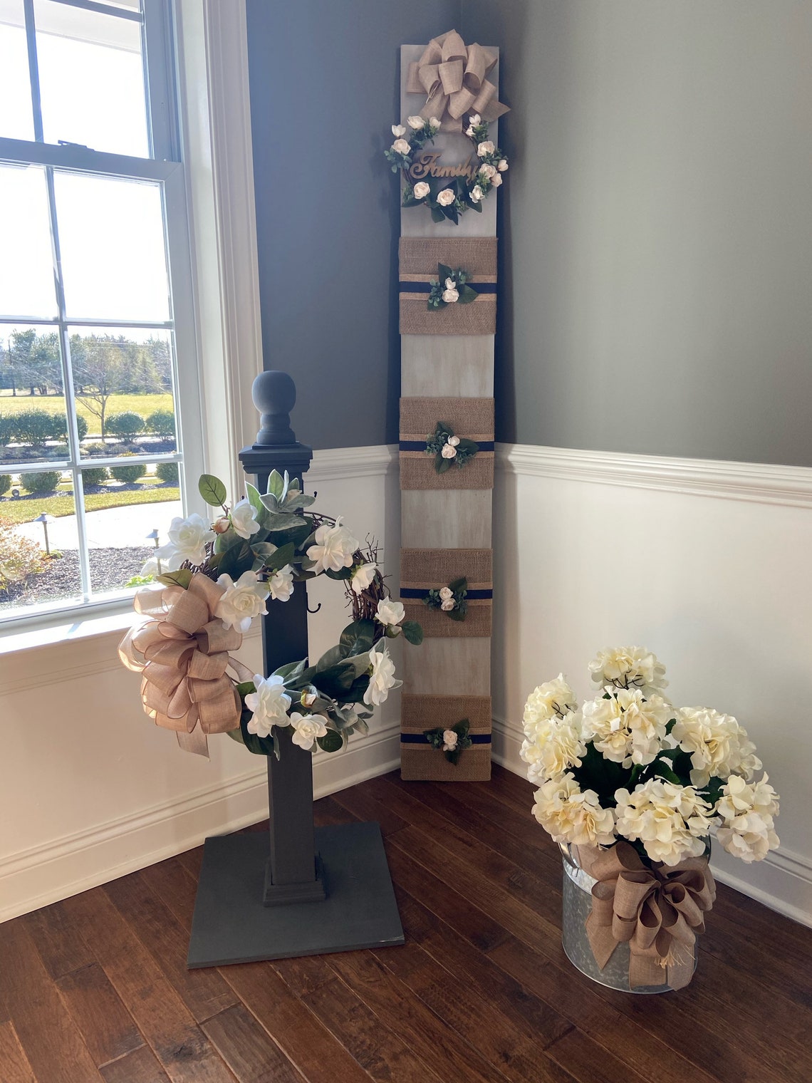 Wreath Holder Wood Post with hooks Farmhouse Wreath Post with Etsy