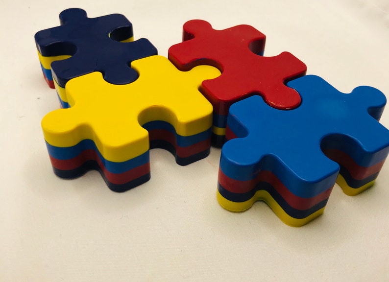 Puzzle Piece Crayons layered Autism Awareness set of 4 Etsy