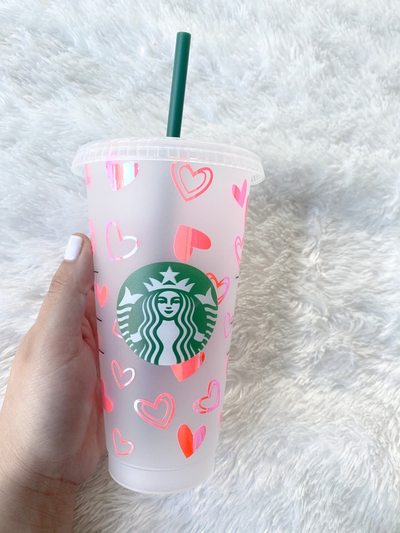 Holographic Hearts Starbucks Cup/ 24oz Starbucks tumbler/ Etsy