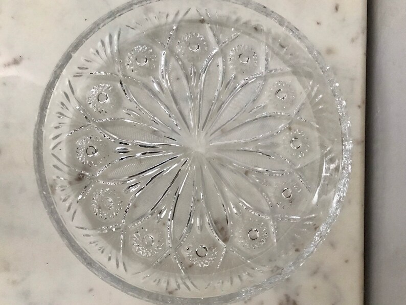 Vintage Round Clear Crystal Cut Glass Serving Platter Plate Etsy