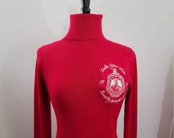 Delta Sigma Theta Crimson or Black Embroidered T Neck-expanded sizes Size Up