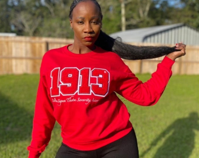 Featured listing image: Cherry 1913 Chenille Patch Delta Sigma Theta Sweatshirt Ships 02/15/24