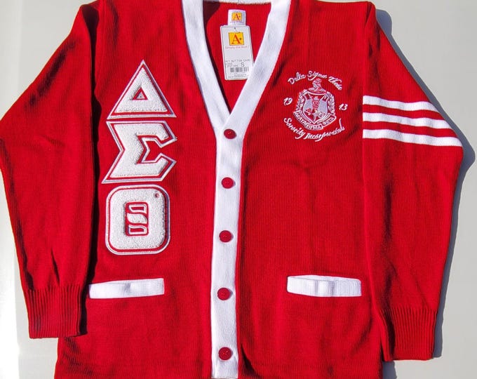 Featured listing image: Delta Sigma Theta Varsity White Chenille Letter Cardigan
