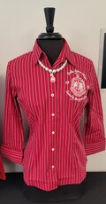 Delta Sigma Theta Red Stripe Button Up Dress Shirt FULL SIZE UP! Ships 12/04