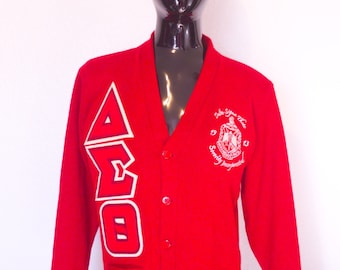 Delta Sigma Theta Crimson VNeck Cardigan w Crimson and Cream Letters