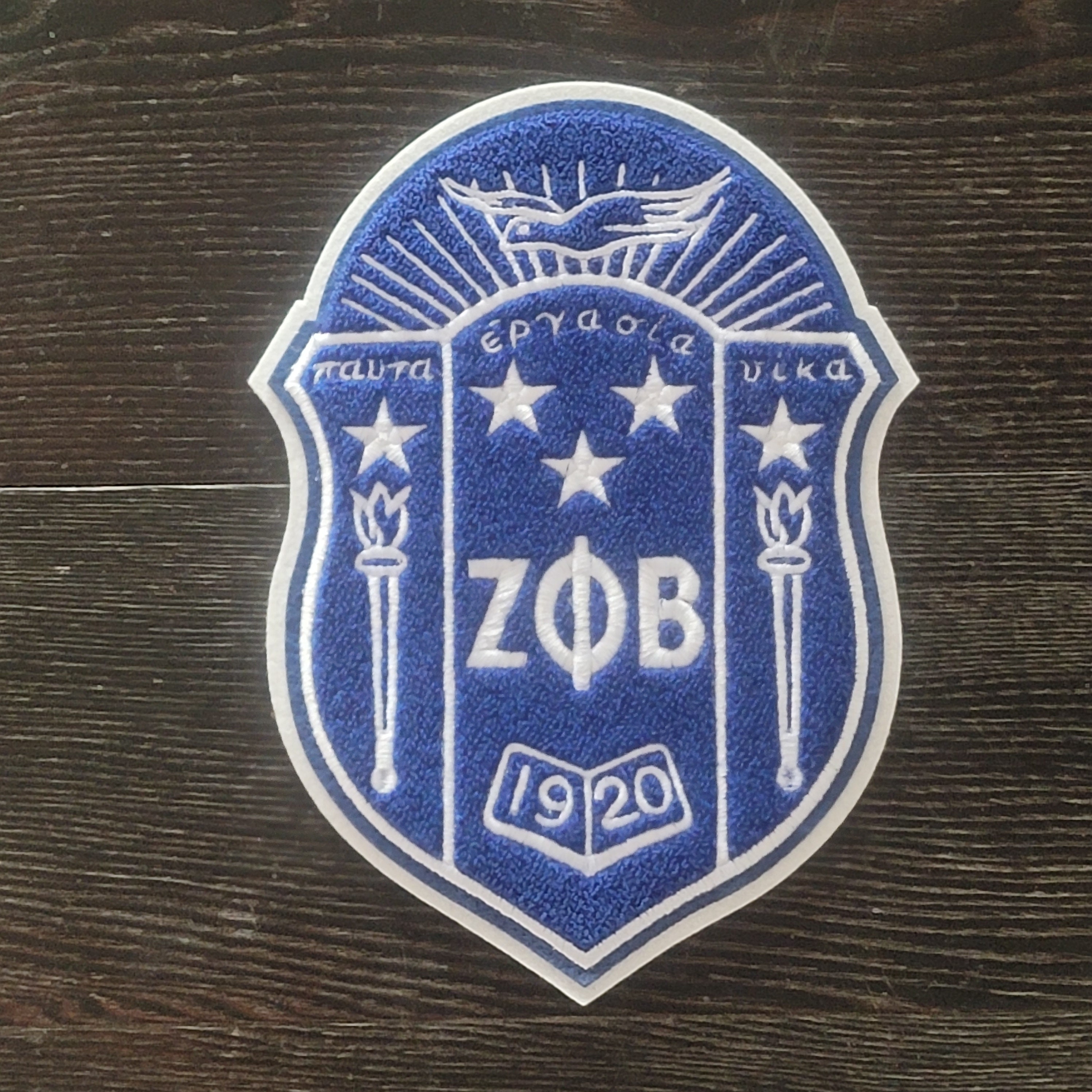 Zeta Phi Beta Chenille Letters Iron-On Patch Set [Blue/White - 4T