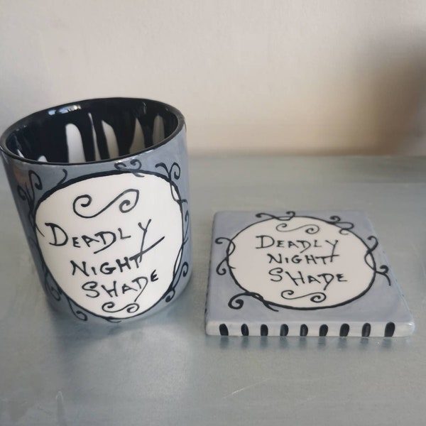 Nightmare before Christmas inspired mug & coaster set. Tea set. Deadly nightshade. Halloween mug. Goth.
