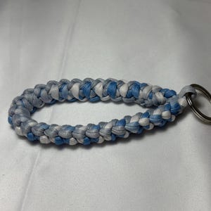 Braided Keychain: Blue Gray Wristlet Key Fob