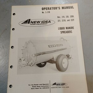976 AVCO New Idea 219 220 2200 221 2210 222T Manure Spreader Operators Manual