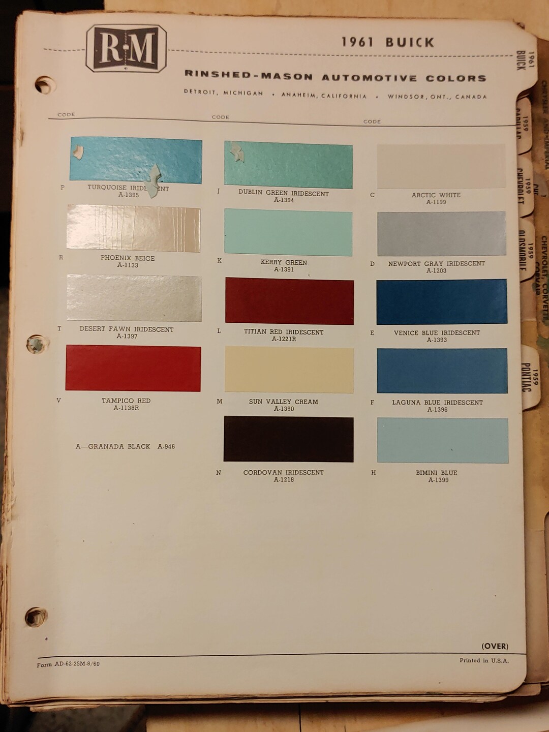 Rm Color Guide Rinshed-mason RM Automotive Colors 1961 Buick Chips Samples - Etsy