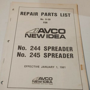 1981 AVCO New Idea Repair Parts Models 244 245 Spreader Manual S-59