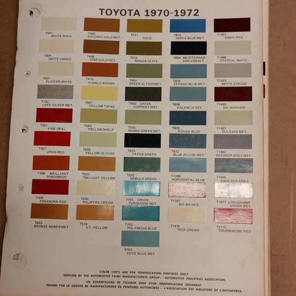 Ditzler PPG 1970 1971 1972 Japanese Import Color Chips Toyota