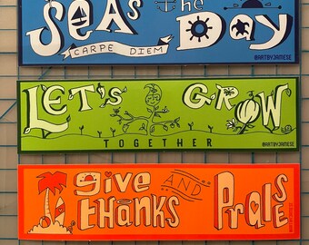 Lets Grow - Give Thanks & Praise - Seas the Day - Stickers - Slaps - Decals - Bumper Stickers