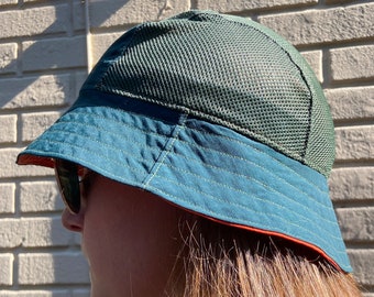Malla Unisex, Sombrero de Cubo de Nylon en Verde y Naranja